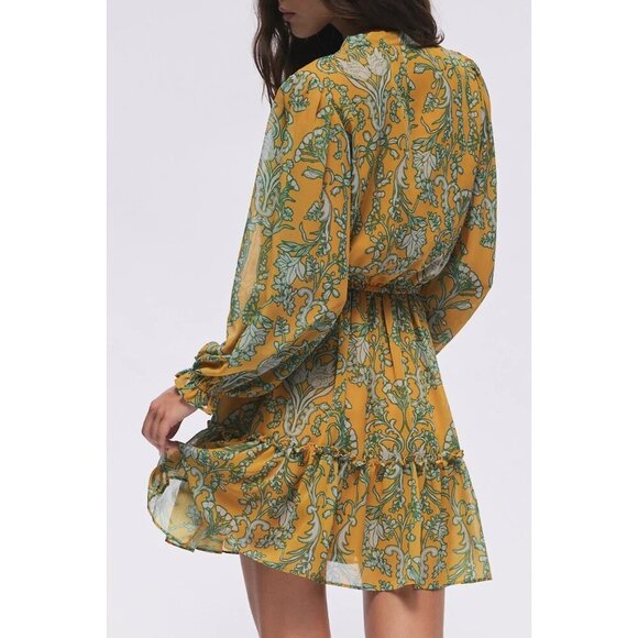 Hermoza‎ NWT Lee Collar Neck Dress in Saffron Yellow Size Small - Picture 2 of 8